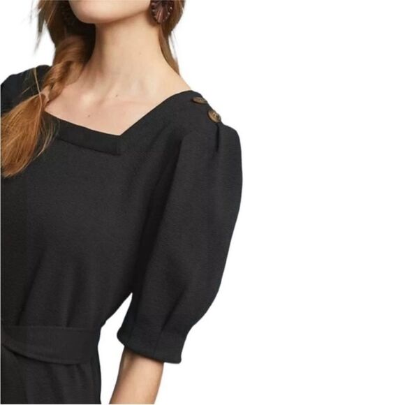 NWT Anthropologie Current Air Black Barnette Puff Sleeved Top Tie - Picture 5 of 5